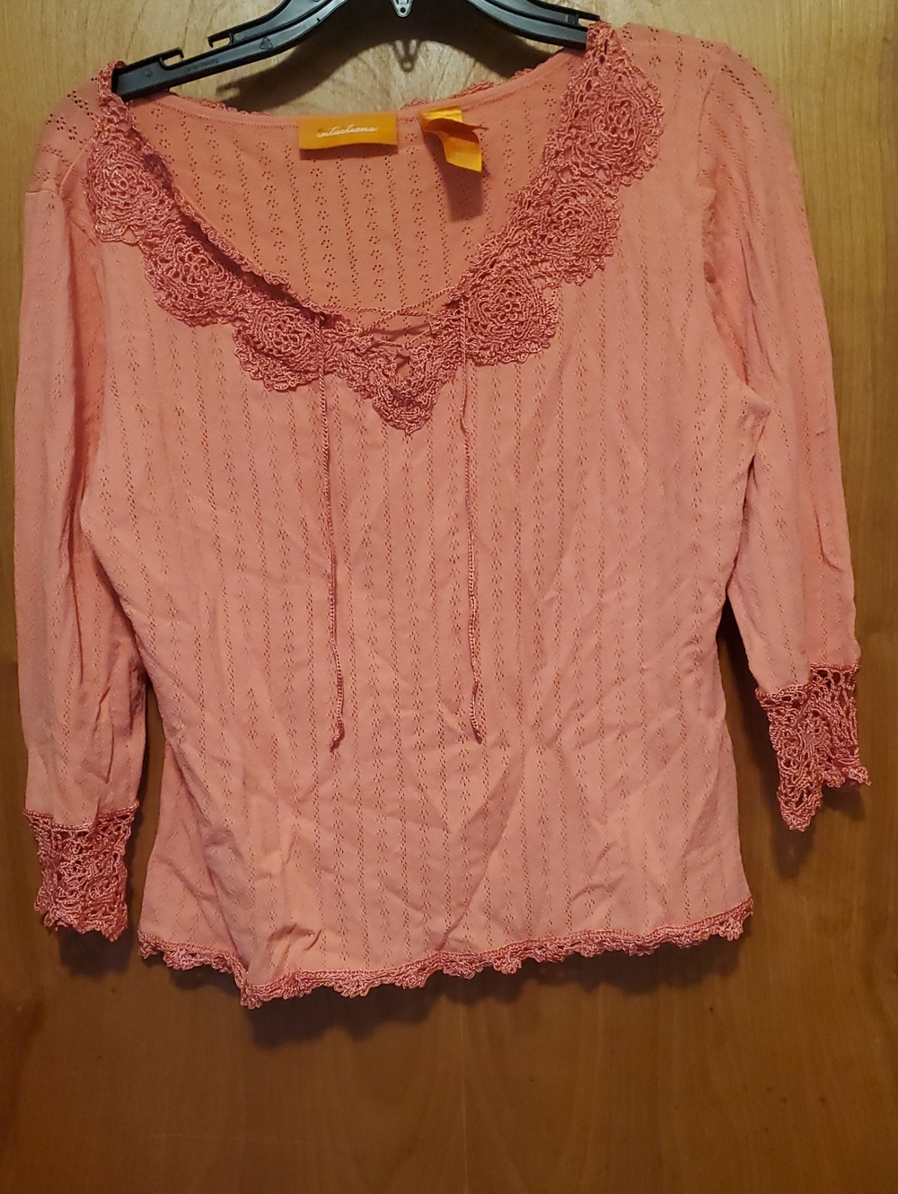 Anthropologie-Inspired Pink Lace-Trim Women’s Blouse